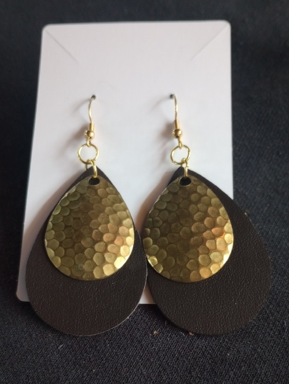 Hand Crafted Gold and Brown Layered Teardrop Earrings